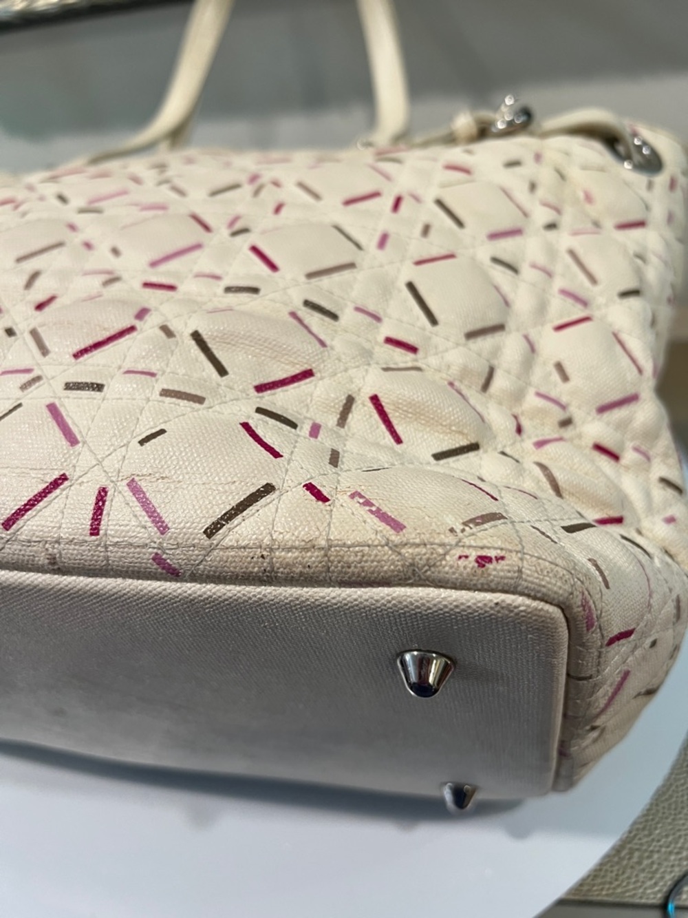 Dior Panarea Cannage Tote Bag Cream and Pink Patterned Tote - needs cleaning - Picture 8 of 11